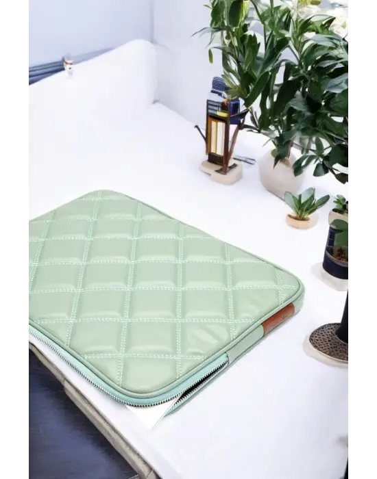 Kapitone 15-16 İnç Su Yeşili Notebook Tablet Laptop Kılıfı