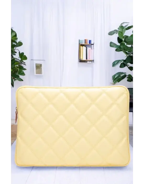 Kapitone 15-16 İnç Sarı Notebook Tablet Laptop Kılıfı