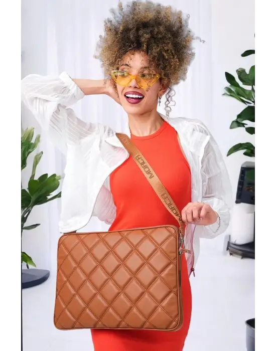 Kapitone 15-16 İnç Taba Notebook Tablet Laptop Kılıfı