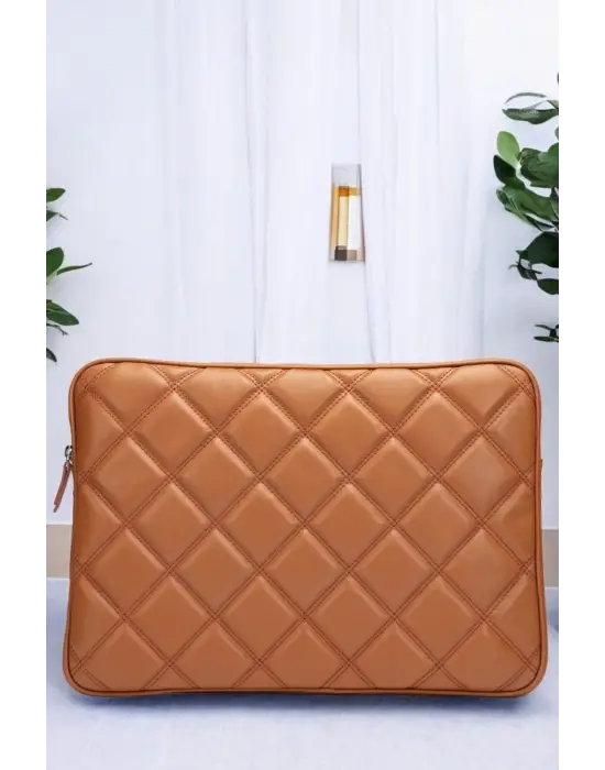 Kapitone 15-16 İnç Taba Notebook Tablet Laptop Kılıfı