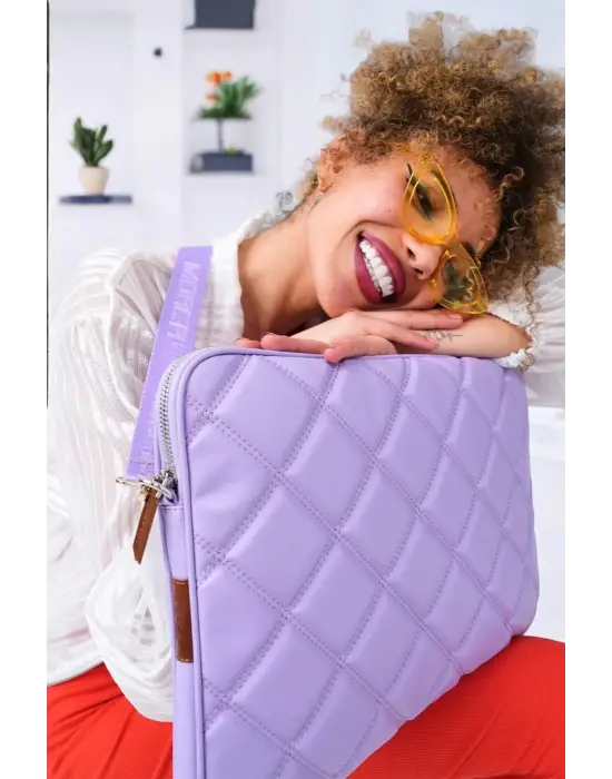 Kapitone 15-16 İnç Lila Notebook Tablet Laptop Kılıfı