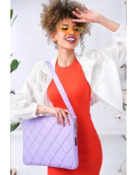Kapitone 15-16 İnç Lila Notebook Tablet Laptop Kılıfı