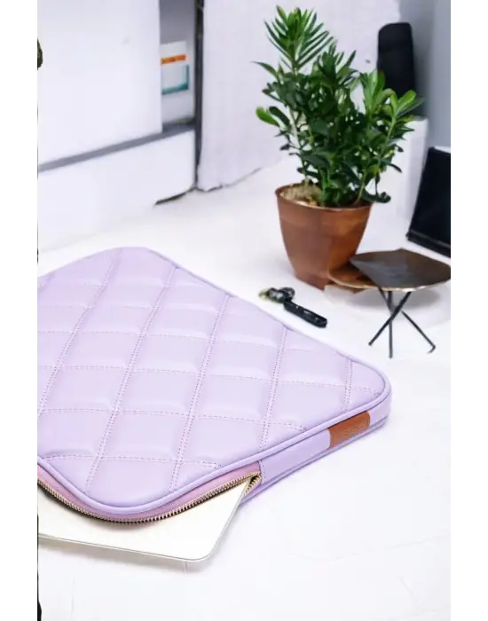 Kapitone 15-16 İnç Lila Notebook Tablet Laptop Kılıfı