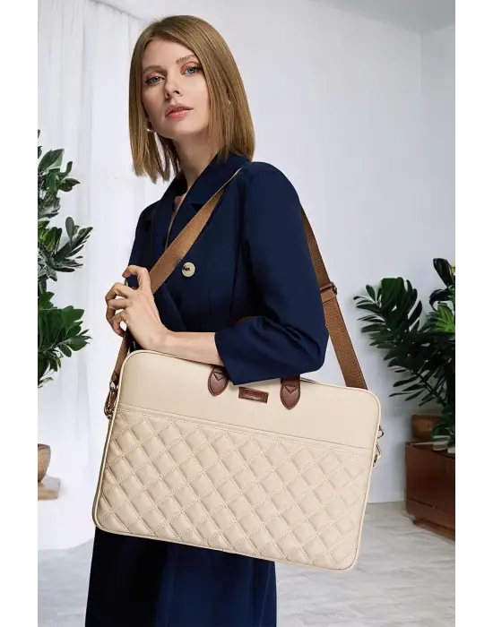 Macbook Air Pro 15-16 inç Bej Notebook Laptop Evrak Çantası