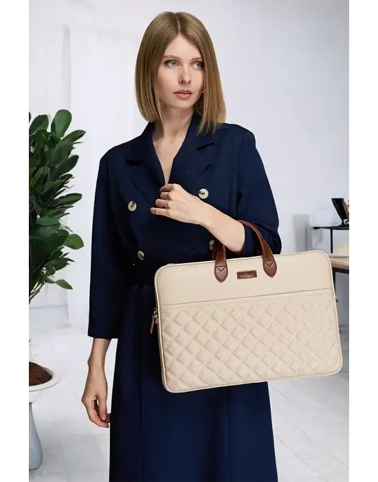 Macbook Air Pro 15-16 inç Bej Notebook Laptop Evrak Çantası