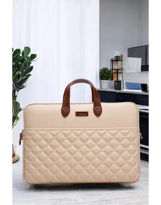 Macbook Air Pro 15-16 inç Bej Notebook Laptop Evrak Çantası