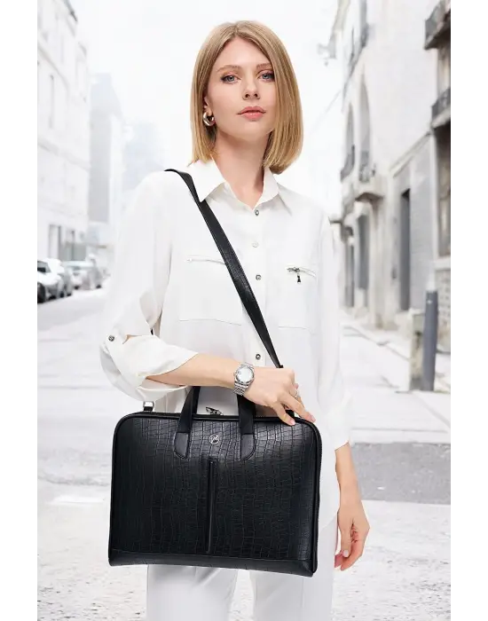 Macbook Air Pro 13-14 Inç Desenli Siyah Notebook Laptop Evrak Çantası