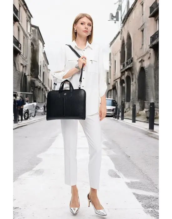 Macbook Air Pro 13-14 Inç Desenli Siyah Notebook Laptop Evrak Çantası