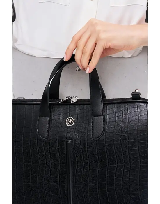 Macbook Air Pro 13-14 Inç Desenli Siyah Notebook Laptop Evrak Çantası