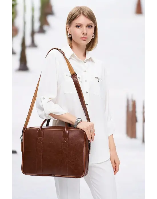 Macbook Fonksiyonel Organizer 13-14 İnç Taba Notebook Laptop Evrak Çantası