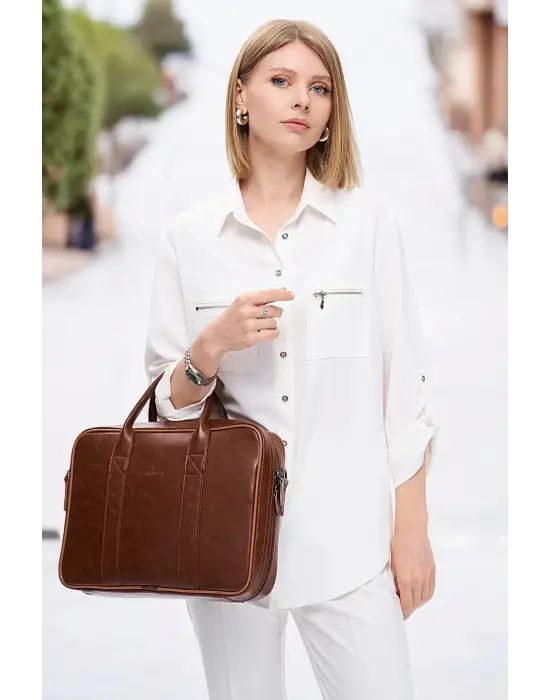 Macbook Fonksiyonel Organizer 13-14 İnç Taba Notebook Laptop Evrak Çantası