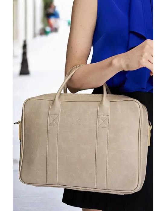 Macbook Fonksiyonel Organizer 13-14 İnç Crazy Bej Notebook Laptop Evrak Çantası