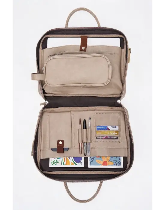Macbook Fonksiyonel Organizer 13-14 İnç Crazy Bej Notebook Laptop Evrak Çantası