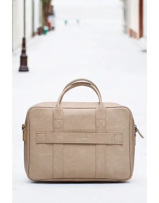 Macbook Fonksiyonel Organizer 13-14 İnç Crazy Bej Notebook Laptop Evrak Çantası