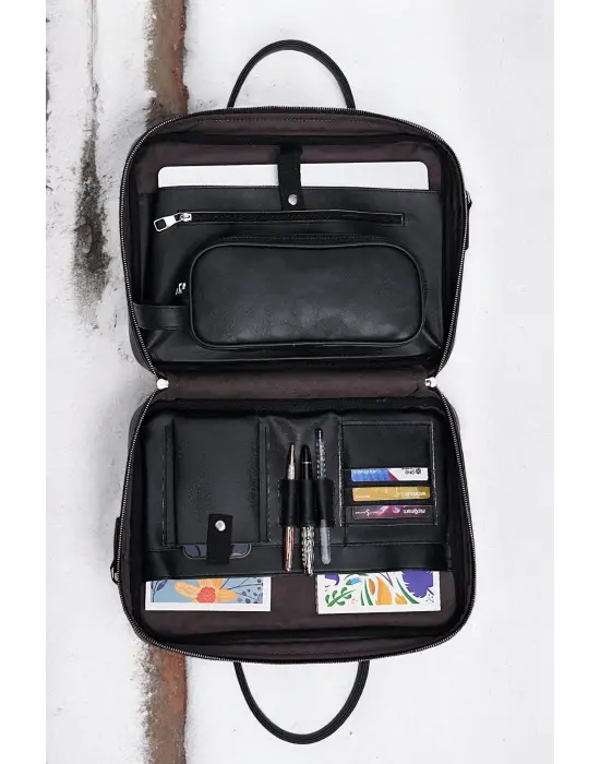 Macbook Fonksiyonel Organizer 13-14 İnç Siyah Notebook Laptop Evrak Çantası
