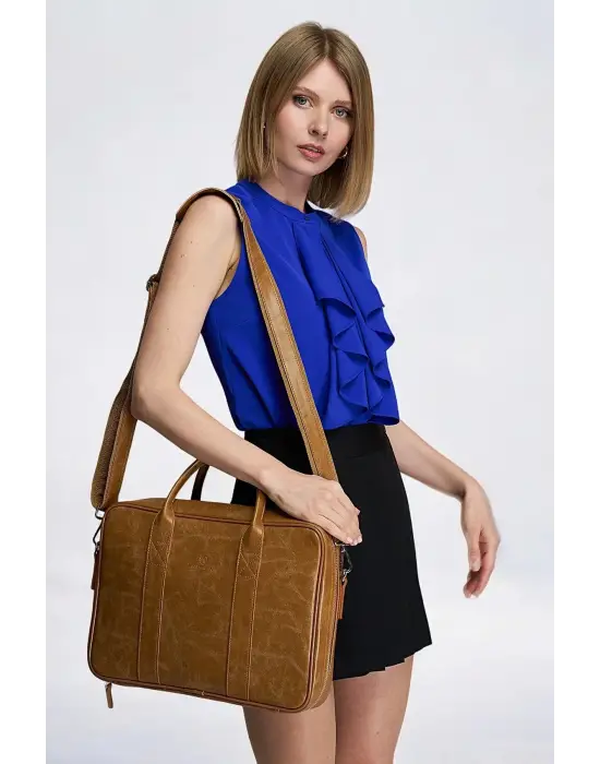 Macbook Fonksiyonel Organizer 13-14 İnç Crazy Taba Notebook Laptop Evrak Çantası