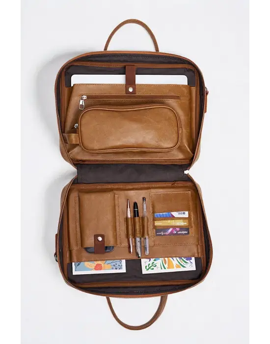 Macbook Fonksiyonel Organizer 13-14 İnç Crazy Taba Notebook Laptop Evrak Çantası