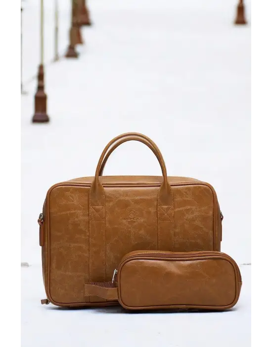 Macbook Fonksiyonel Organizer 13-14 İnç Crazy Taba Notebook Laptop Evrak Çantası