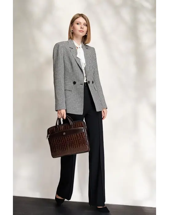 Omuz Askılı 13-14 İnç Kroko Kahverengi Notebook Laptop Evrak Çantası