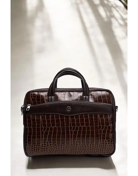 Omuz Askılı 13-14 İnç Kroko Kahverengi Notebook Laptop Evrak Çantası