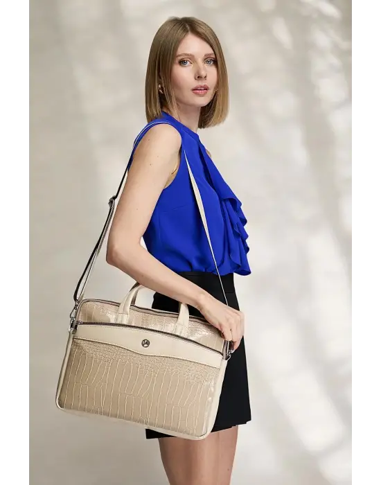 Omuz Askılı 13-14 İnç Bej Notebook Laptop Evrak Çantası