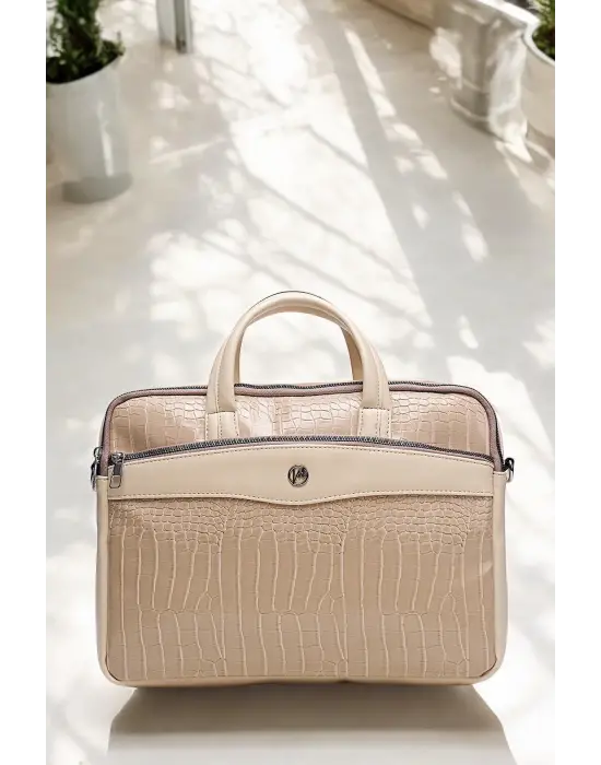 Omuz Askılı 13-14 İnç Bej Notebook Laptop Evrak Çantası