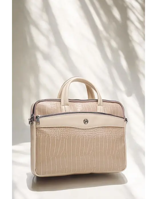 Omuz Askılı 13-14 İnç Bej Notebook Laptop Evrak Çantası