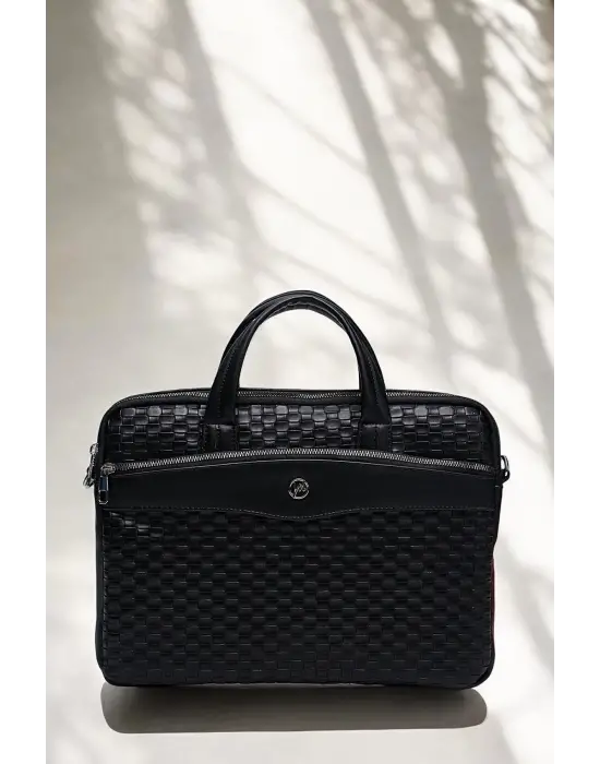 Omuz Askılı 13-14 İnç Hasır Siyah Notebook Laptop Evrak Çantası