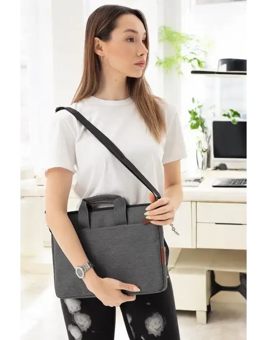 Su Geçirmez Kumaş 13-14 İnç Koyu Gri Evrak & Notebook Laptop Çantası