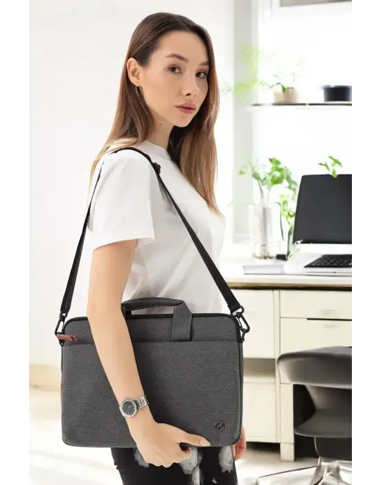 Su Geçirmez Kumaş 13-14 İnç Koyu Gri Evrak & Notebook Laptop Çantası