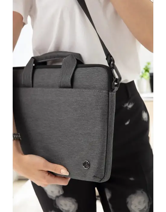 Su Geçirmez Kumaş 13-14 İnç Koyu Gri Evrak & Notebook Laptop Çantası