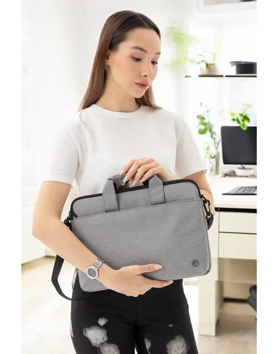 Su Geçirmez Kumaş 13-14 İnç Açık Gri Evrak & Notebook Laptop Çantası