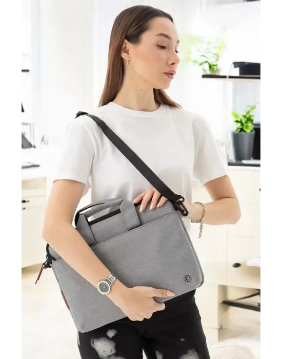 Su Geçirmez Kumaş 13-14 İnç Açık Gri Evrak & Notebook Laptop Çantası