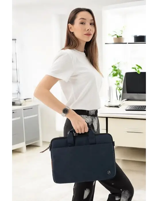 Su Geçirmez Kumaş 13-14 İnç Lacivert Evrak & Notebook Laptop Çantası