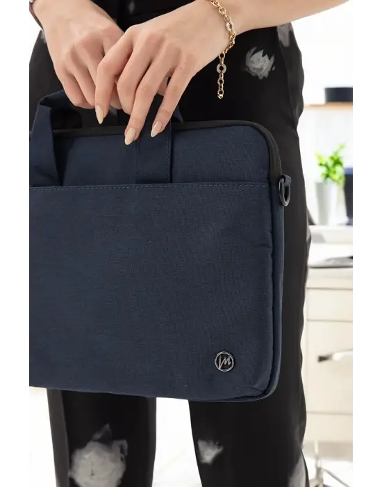 Su Geçirmez Kumaş 13-14 İnç Lacivert Evrak & Notebook Laptop Çantası