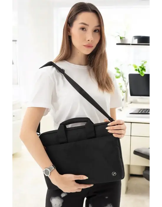 Su Geçirmez Kumaş 13-14 İnç Siyah Evrak & Notebook Laptop Çantası