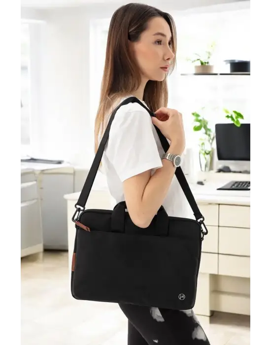 Su Geçirmez Kumaş 13-14 İnç Siyah Evrak & Notebook Laptop Çantası