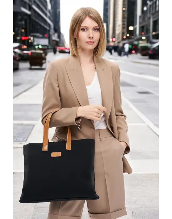 Kadın Casual Su Geçirmez 13-14 İnç Siyah- Taba Evrak Notebook Laptop Çantası