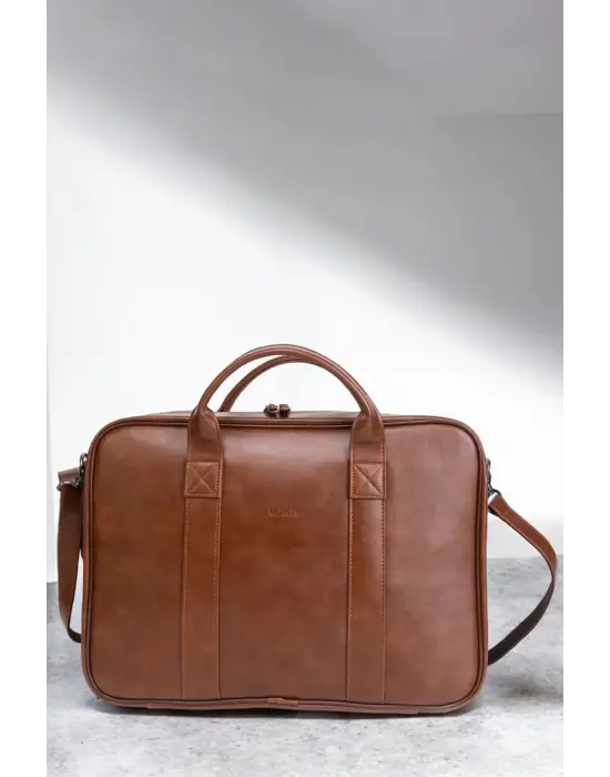 Unisex Lüx Macbook Organizer 15.6-16 İnç Taba Laptop Evrak Çantası