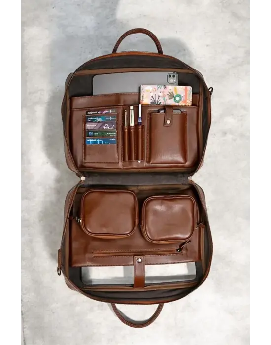 Unisex Lüx Macbook Organizer 15.6-16 İnç Taba Laptop Evrak Çantası