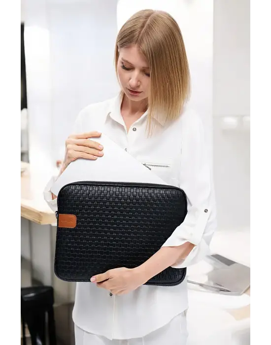 Hasır Lüx Macbook Air Pro 13.3-14 İnç Siyah Laptop Kılıfı