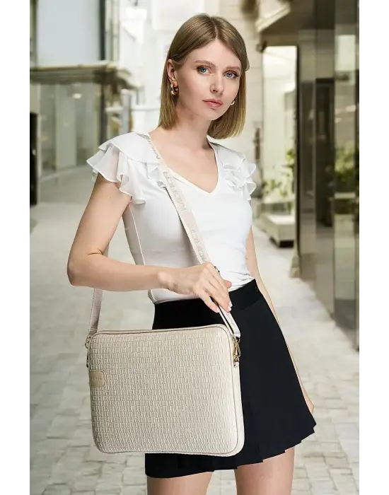 Hasır Lüx Macbook Air Pro 13.3-14 İnç Bej Laptop Kılıfı