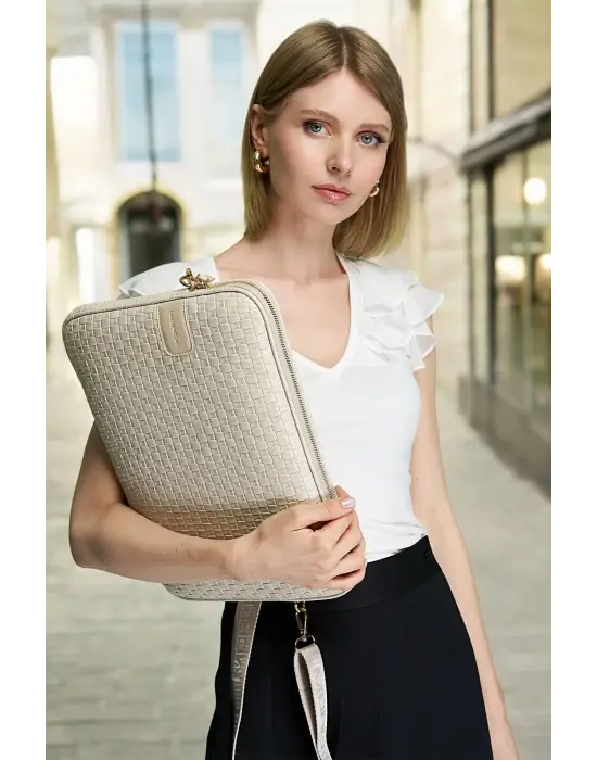 Hasır Lüx Macbook Air Pro 13.3-14 İnç Bej Laptop Kılıfı