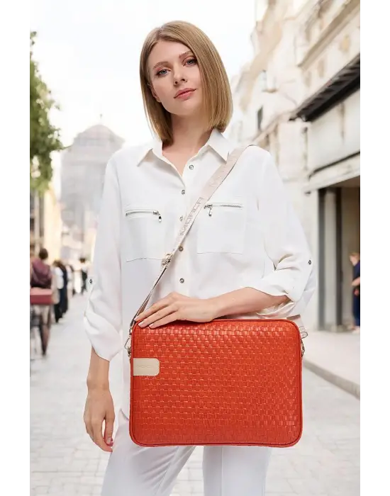 Hasır Lüx Macbook Air Pro 13.3-14 İnç Turuncu Laptop Kılıfı