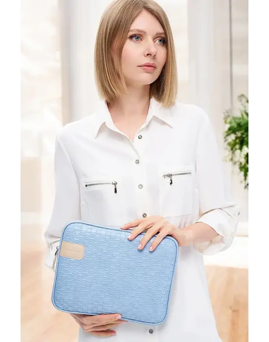 11 İnç iPad Air Pro, Matepad, Galaxy Hasır Mavi Tablet Kılıf Çantası