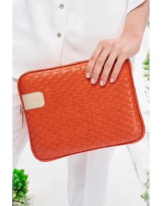 11 İnç iPad Air Pro, Matepad, Galaxy Hasır Turuncu Tablet Kılıf Çantası