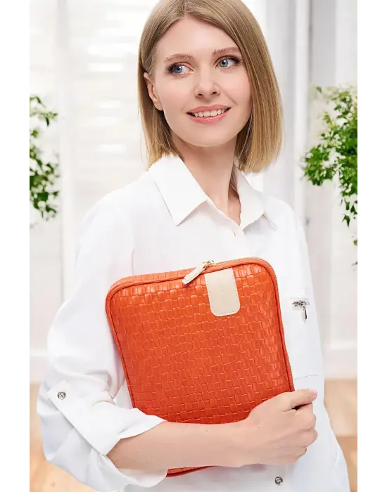 11 İnç iPad Air Pro, Matepad, Galaxy Hasır Turuncu Tablet Kılıf Çantası