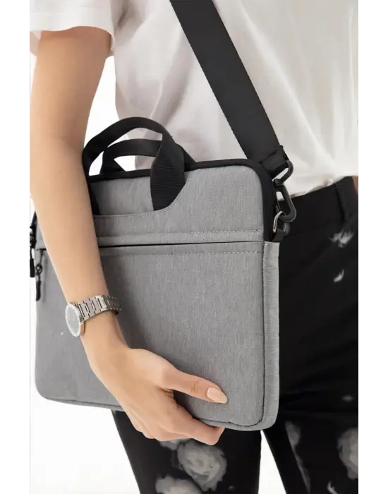 Su Geçirmez Kumaş Macbook Air Pro 13-14 inç Açık Gri Laptop Evrak Çantası