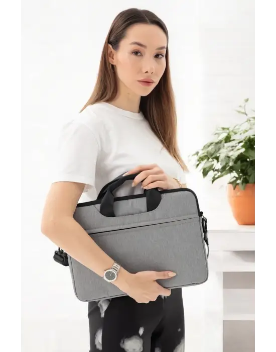 Su Geçirmez Kumaş Macbook Air Pro 13-14 inç Açık Gri Laptop Evrak Çantası