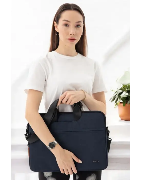 Su Geçirmez Kumaş Macbook Air Pro 13-14 inç Lacivert Laptop Evrak Çantası